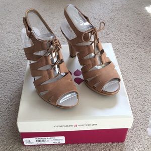 “Desi” Nude Fabric Heeled Sandal Shoes